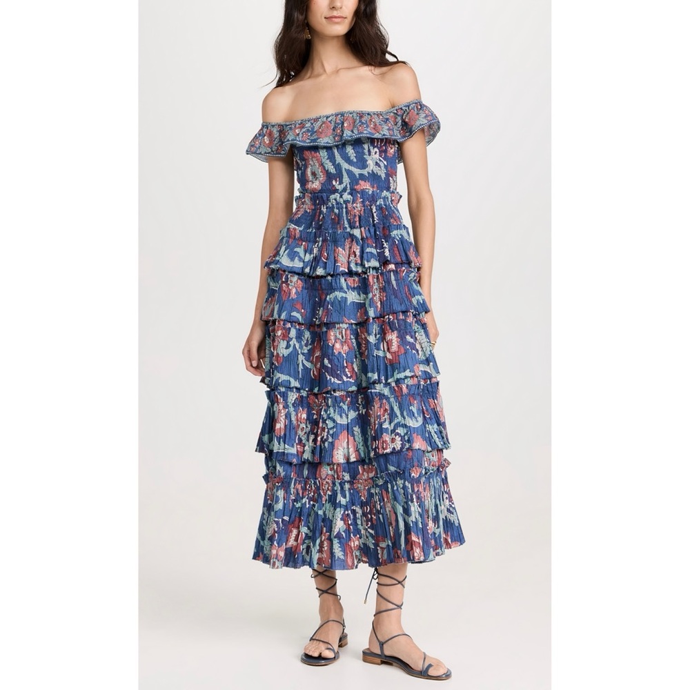 SEA New York Midi Smocked Floral Off-The-Shoulder Rory Dress